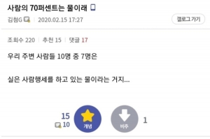 사람의 70퍼센트는 물이래