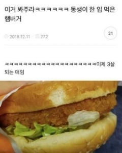 동생이 한 입 먹은 햄버거