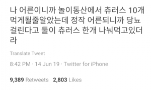 어른되면 츄러스 10개 사먹을 줄 알았는데