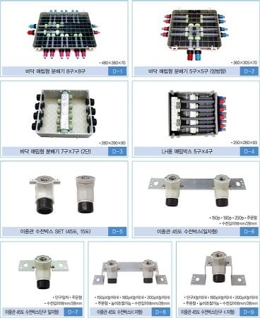 D-바닥 매립형 분배기 및 이중관 15도 수전박스