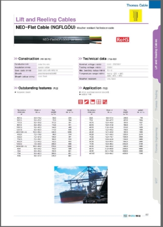 NEO FLAT Cable(NGFLGOU) ; 기후저항성 평면 고무 케이블