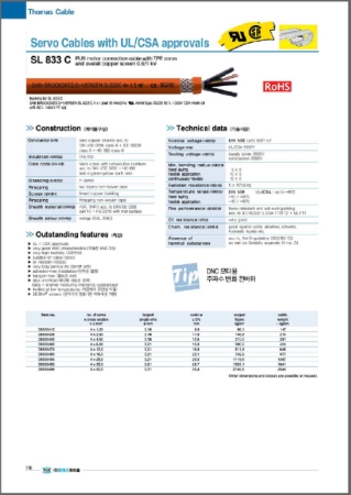 SAB SL 833 C ; PUR 모터 공급 케이블