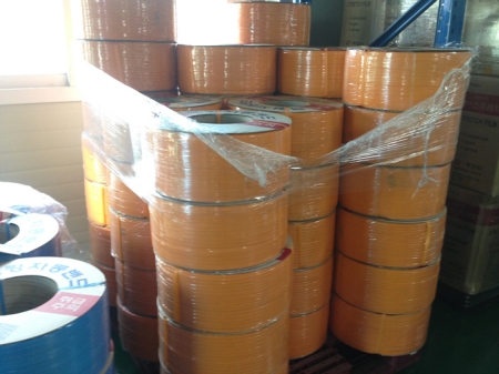 PP밴드, 포장밴드, 고품질 신재PP밴드, 자동밴드, 기존PP밴드 대비 2배 이상의 길이, 이팩킹, e-팩킹, 주황