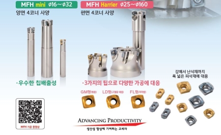 MFH형 신개념 고능률 고이송 커터, 교세라 KYOCERA, 진동억제, 생산성향샹, mini, Harrier, GM, LD, FL형