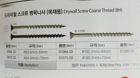 드라이월 스크류 병목나사(목재용), 특수볼트 전문업체, 백석볼트, 천안시 백석공구유통단지 위치